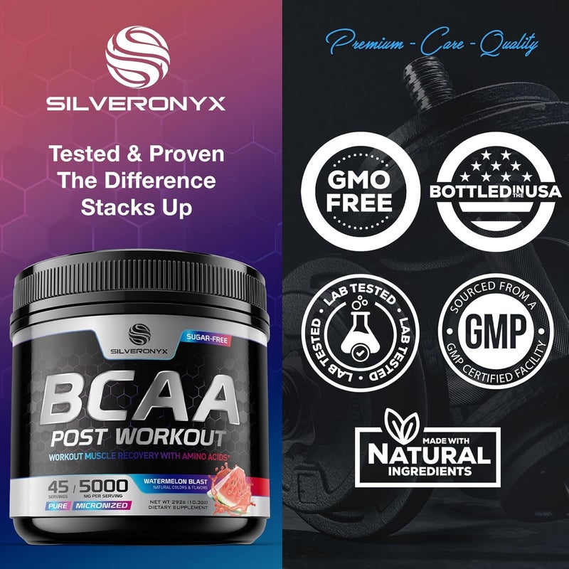 SilverOnyx Muscle Recovery Drink Powder with BCAA LGlutamine  Amino Acids  Best Muscle Recovery Supplements for Post Workout  Sugar Free Branched Chain Amino Acid Supplement for Women  Men  45 Servings - Image 4