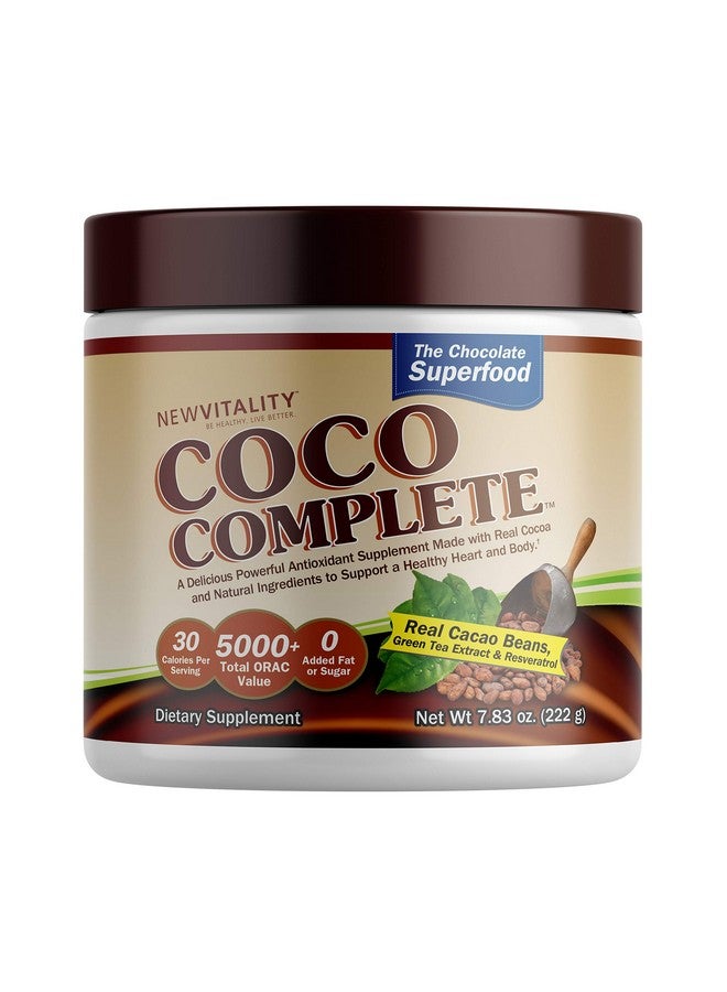 نيو فايتالتي Coco Complete من New Vitality - مكمل غذائي فائق لتعزيز الجهاز المناعي والتمثيل الغذائي، ودعم الطاقة، وخالي من السكر، ومسحوق الكاكاو الحقيقي ومستخلص الشاي الأخضر، بنكهة الشوكولاتة، 30 وجبة