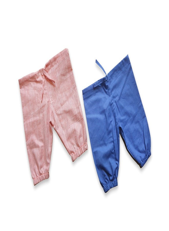 Picksparrow بنطلون بيجاما/سروال/سروال نوم كامل الطول من قطن شامبراي للأطفال من بيكسبارو (طقم من قطعتين) (أزرق ملكي - خوخي، 2-3 سنوات) - Image 1