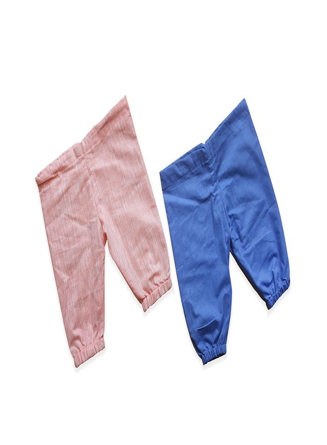 Picksparrow بنطلون بيجاما/سروال/سروال نوم كامل الطول من قطن شامبراي للأطفال من بيكسبارو (طقم من قطعتين) (أزرق ملكي - خوخي، 2-3 سنوات) - Image 2