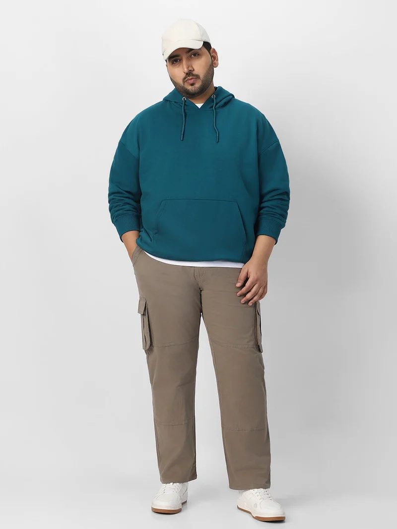 Urbano Fashion  Urbano Plus Men's Fog Teal Green Cotton Solid Oversized Hooded Neck Sweatshirt for Men | Best Price UAE