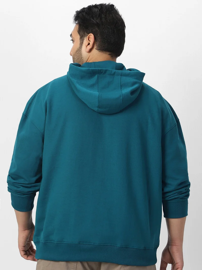 Urbano Fashion  Urbano Plus Men's Fog Teal Green Cotton Solid Oversized Hooded Neck Sweatshirt for Men | Best Price UAE