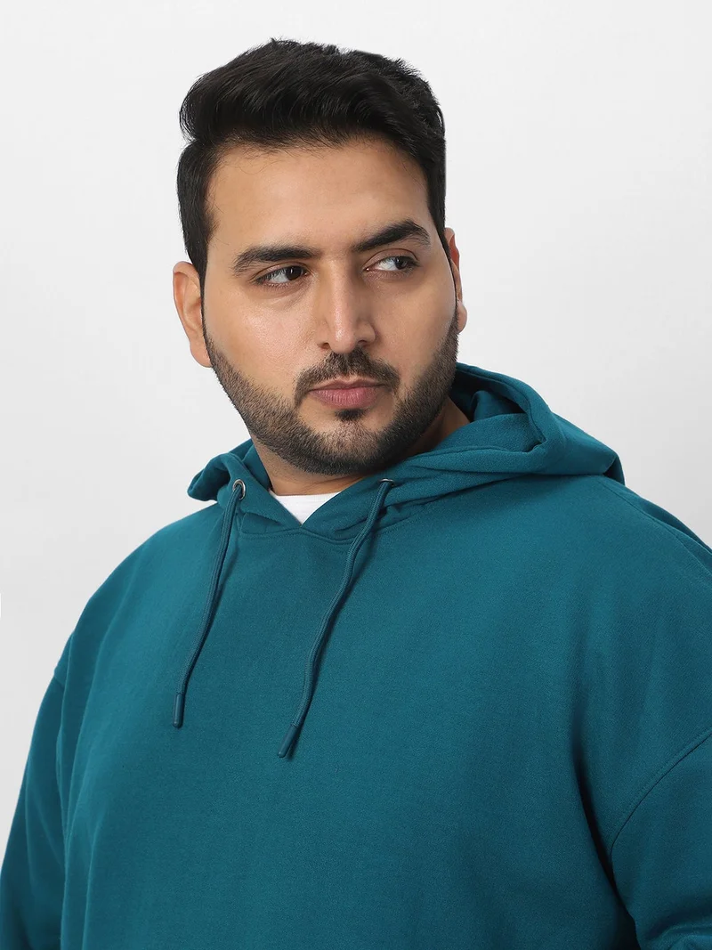 Urbano Fashion  Urbano Plus Men's Fog Teal Green Cotton Solid Oversized Hooded Neck Sweatshirt for Men | Best Price UAE