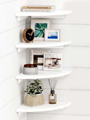 Forbena White Corner Floating Shelves for Wall Set of 4, Rounded Corner Shelves Wall Mounted for Kids Bedroom Books, Cute Wood Hanging Corner Shelf for Bathroom Decor, Living Room, Small Spaces - Image 1