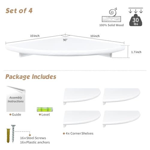 Forbena White Corner Floating Shelves for Wall Set of 4, Rounded Corner Shelves Wall Mounted for Kids Bedroom Books, Cute Wood Hanging Corner Shelf for Bathroom Decor, Living Room, Small Spaces - Image 2