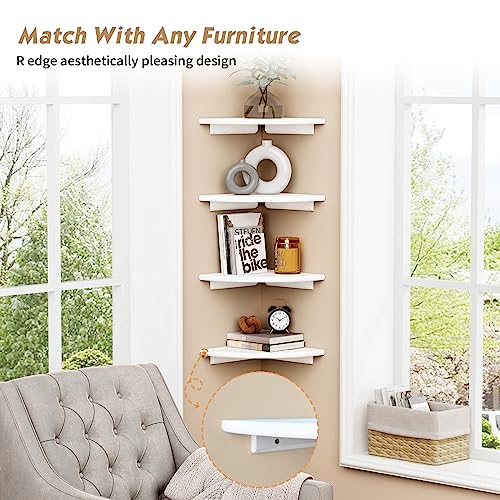 Forbena White Corner Floating Shelves for Wall Set of 4, Rounded Corner Shelves Wall Mounted for Kids Bedroom Books, Cute Wood Hanging Corner Shelf for Bathroom Decor, Living Room, Small Spaces - Image 4