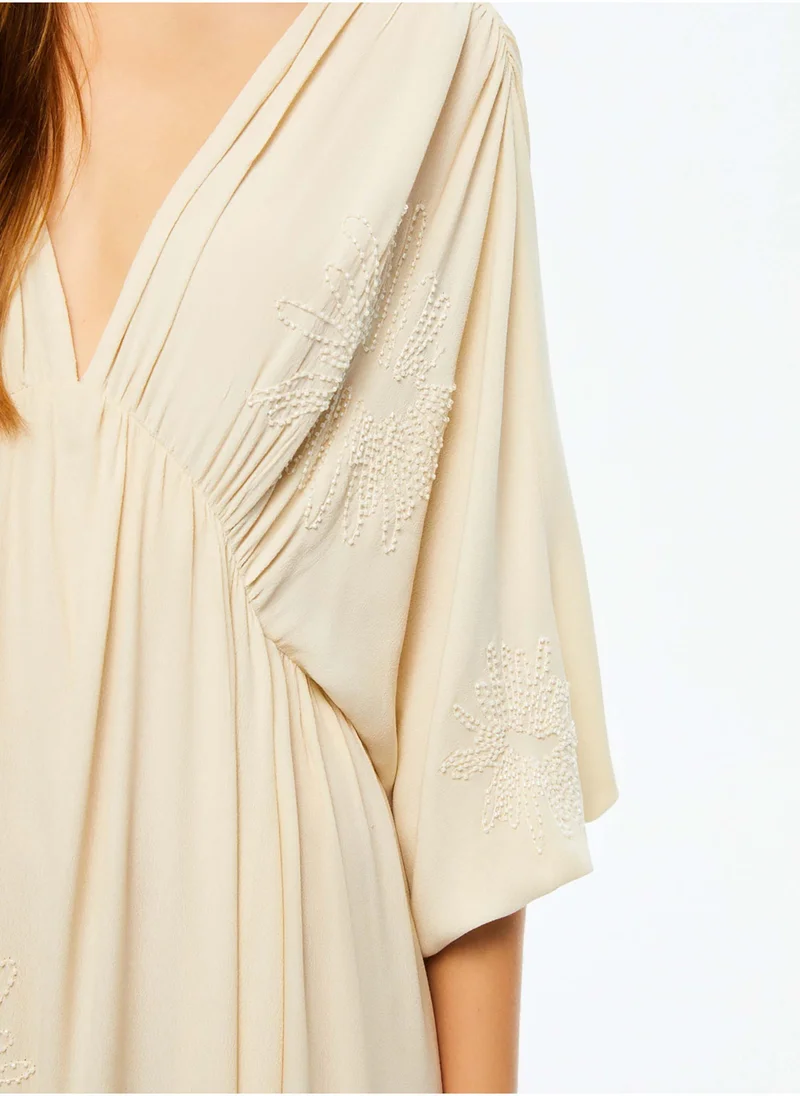 Nocturne Embroidered Cream Midi Dress