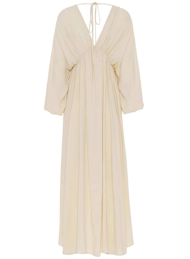 Nocturne Embroidered Cream Midi Dress