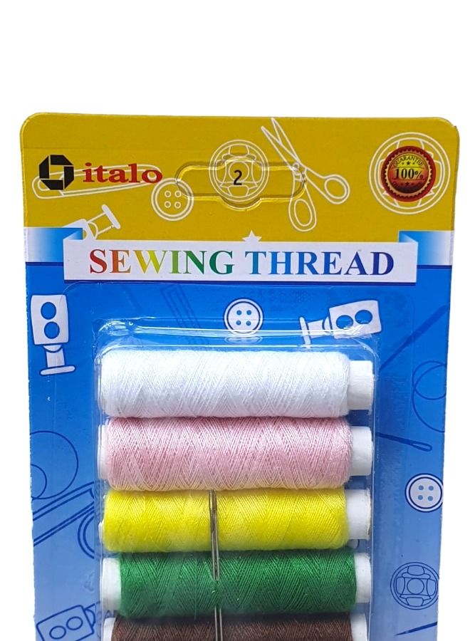 ITALO 7-Piece of Spun Polyester Sewing Thread For General Sewing And Repair Purpose Multi Colour Approx 50 Meter Per Piece and Available Two Sewing Needle - Image 3
