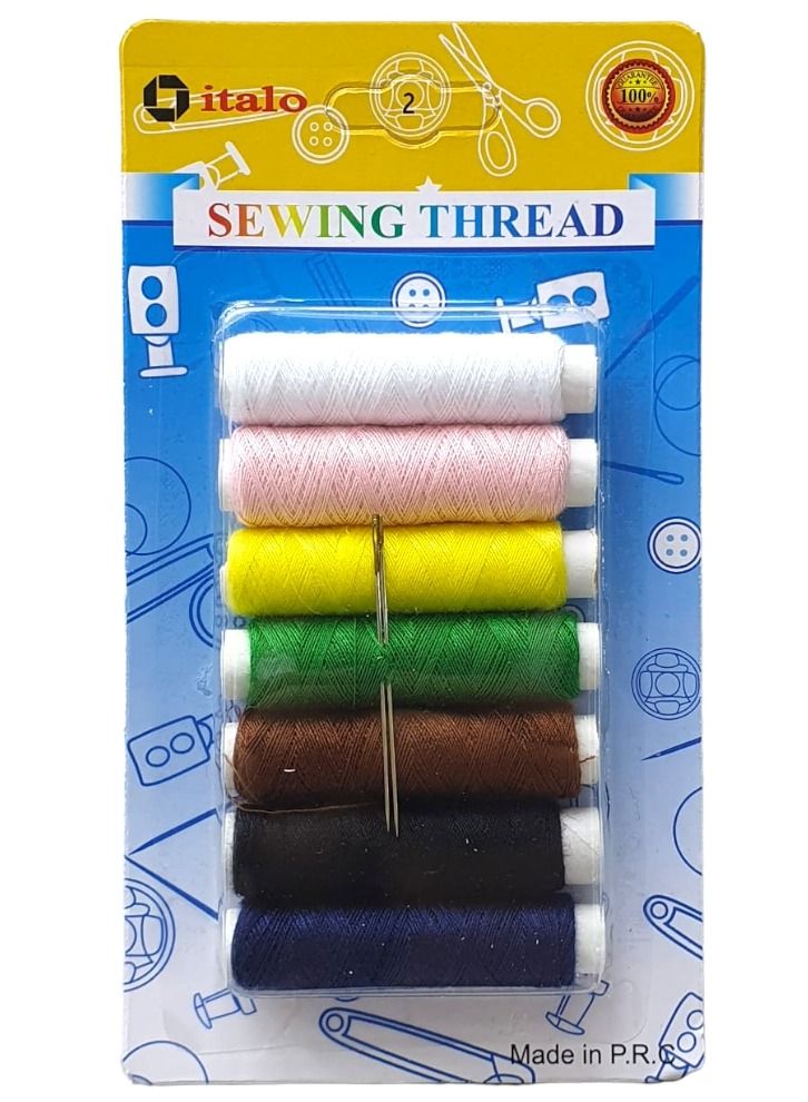 ITALO 7-Piece of Spun Polyester Sewing Thread For General Sewing And Repair Purpose Multi Colour Approx 50 Meter Per Piece and Available Two Sewing Needle - Image 1