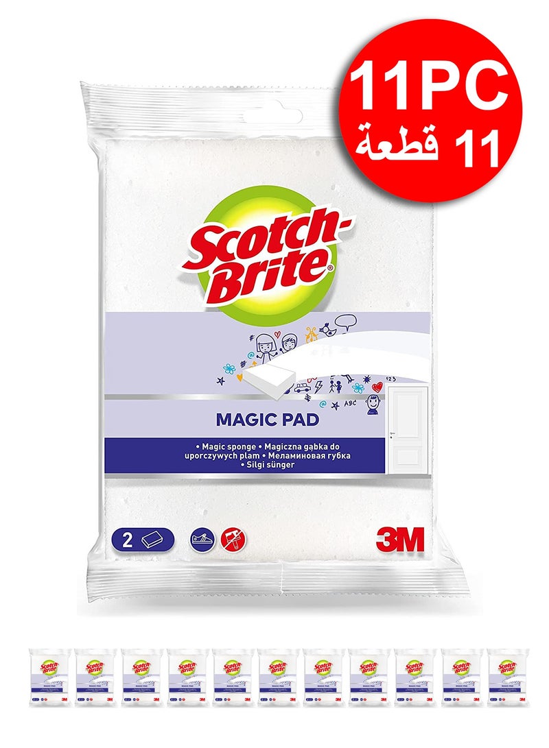 Scotch Brite Scotch-Brite Easy Erasing Pad, Magic Pad easily removes a variety of stains and marks. 11 Packs ( 22Pcs ) - Image 1