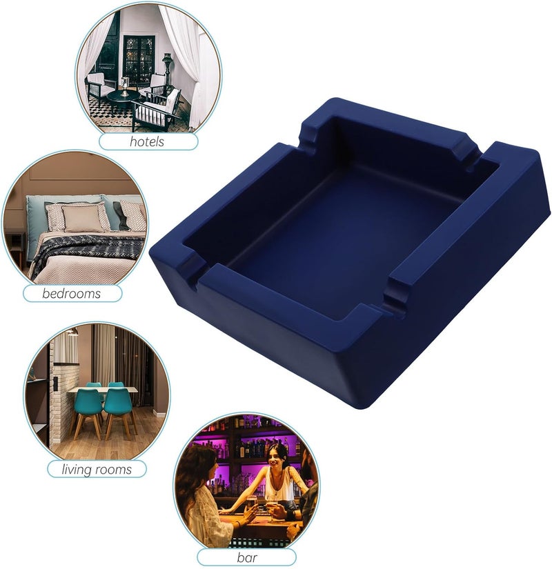 SHOWERORO Square Silicone Ashtray Large Smokers Ashtray Indoor Household Butt Container Heat Resistant Blue for Living Room Use - Image 3