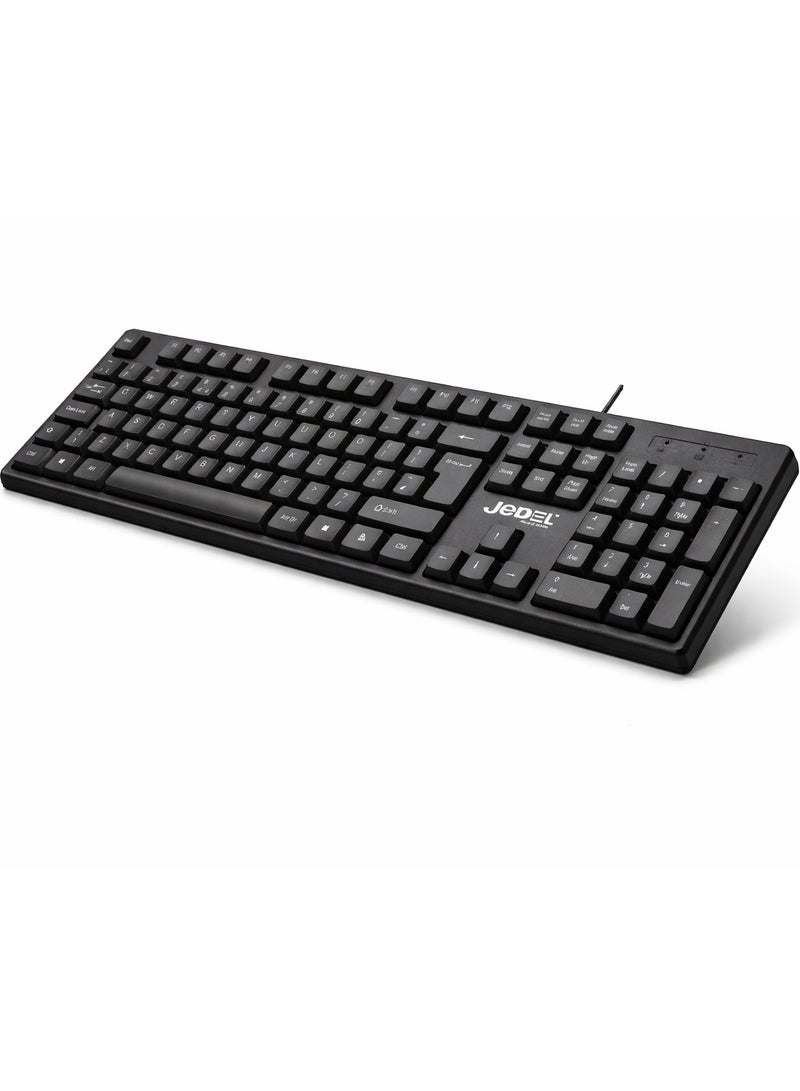 Jedel K29 Wired USB Keyboard, Spill-Proof, Quiet Keys, Narrow Frame, Black - Image 1