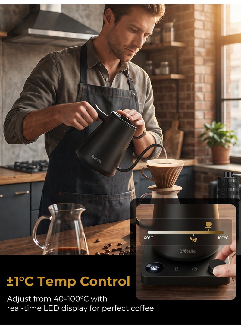 Brutelle V60 Gooseneck Kettle Coffee Kettle 800ML 1200W Power Knob Temperature Adjustment with Digital Display Temperature Automatic Insulation Stainless Steel Material Ideal for Home Office and Coffee Corner - Image 2