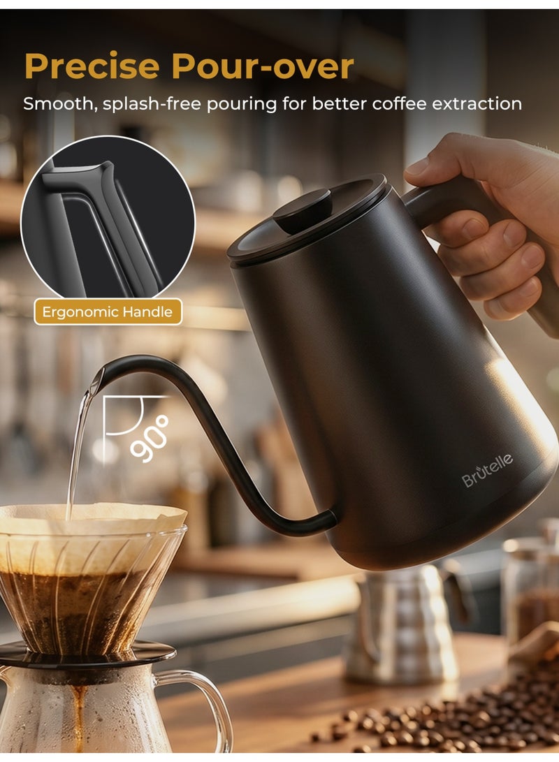 Brutelle V60 Gooseneck Kettle Coffee Kettle 800ML 1200W Power Knob Temperature Adjustment with Digital Display Temperature Automatic Insulation Stainless Steel Material Ideal for Home Office and Coffee Corner - Image 3