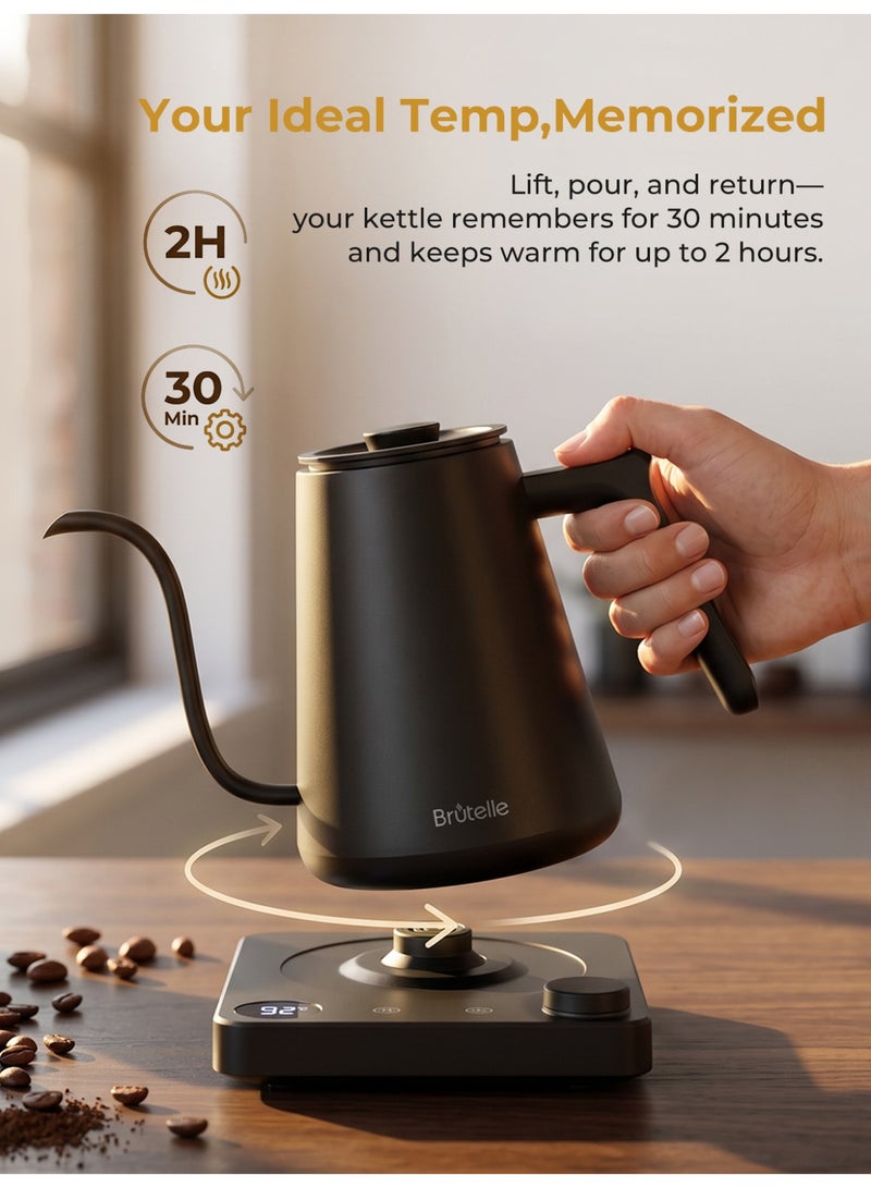 Brutelle V60 Gooseneck Kettle Coffee Kettle 800ML 1200W Power Knob Temperature Adjustment with Digital Display Temperature Automatic Insulation Stainless Steel Material Ideal for Home Office and Coffee Corner - Image 5
