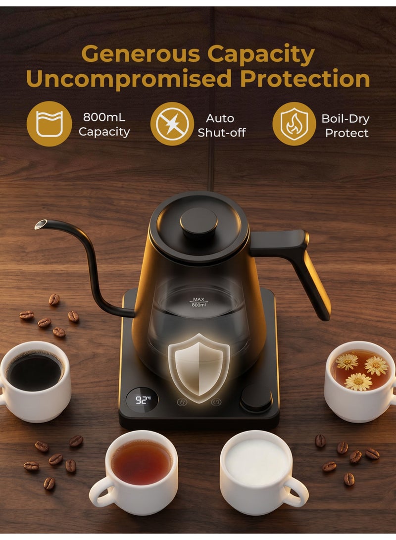 Brutelle V60 Gooseneck Kettle Coffee Kettle 800ML 1200W Power Knob Temperature Adjustment with Digital Display Temperature Automatic Insulation Stainless Steel Material Ideal for Home Office and Coffee Corner - Image 4