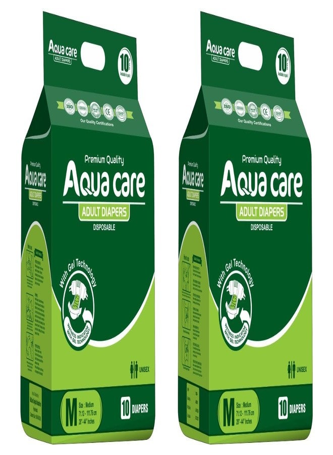 Aquacare New Gel Technology Adult Diapers (Tape Model) - All Night Protection With New Gel Technology - Size M (Waist 28"- 44" Inches) - 10 Units x Pack of 2, | Unisex - Image 1