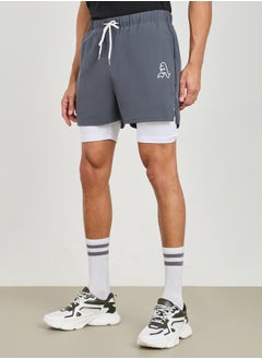 2in1 Pocket Detail Knitted Workout Shorts with Printed Logo