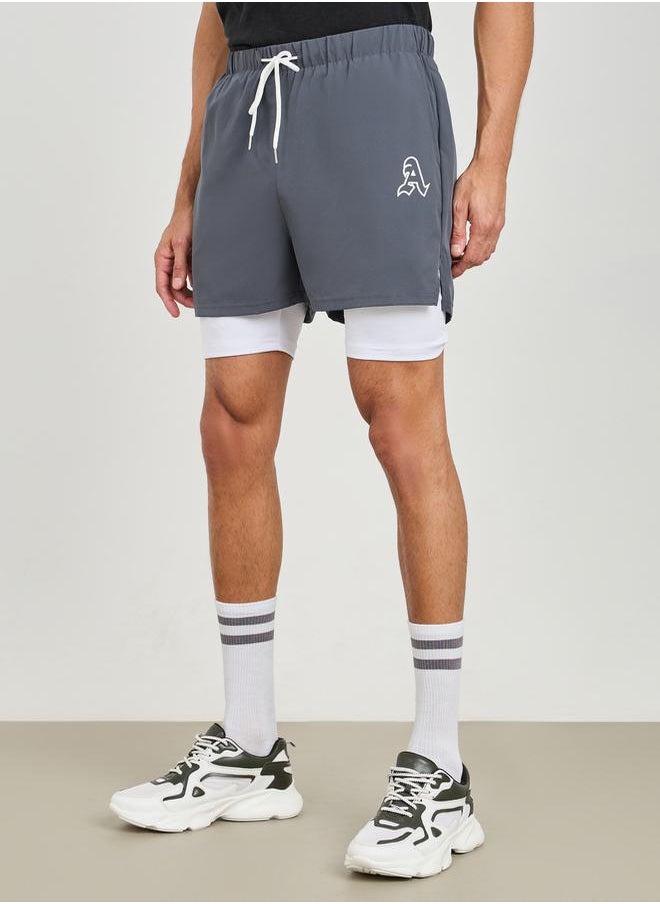 Styli - 2in1 Pocket Detail Knitted Workout Shorts with Printed Logo - Image 1