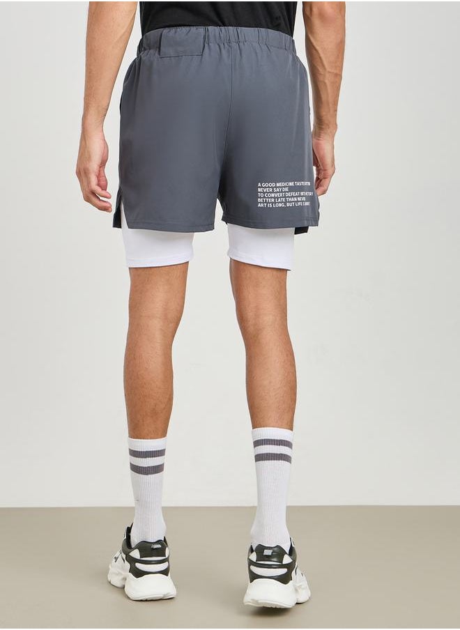 Styli - 2in1 Pocket Detail Knitted Workout Shorts with Printed Logo - Image 1