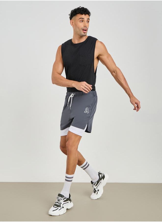 Styli - 2in1 Pocket Detail Knitted Workout Shorts with Printed Logo - Image 1