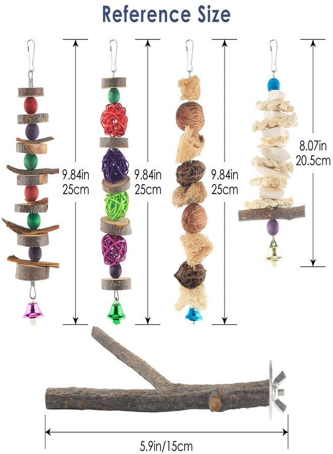 Bissap Bird Chew Toys, 5 Packs Parakeet Natural Wood Toys Parrot Hanging Cage Toy Bird Perch Stand for Small Bird Conure Cockatiel Parrotlet Lovebird Budgie - Image 2