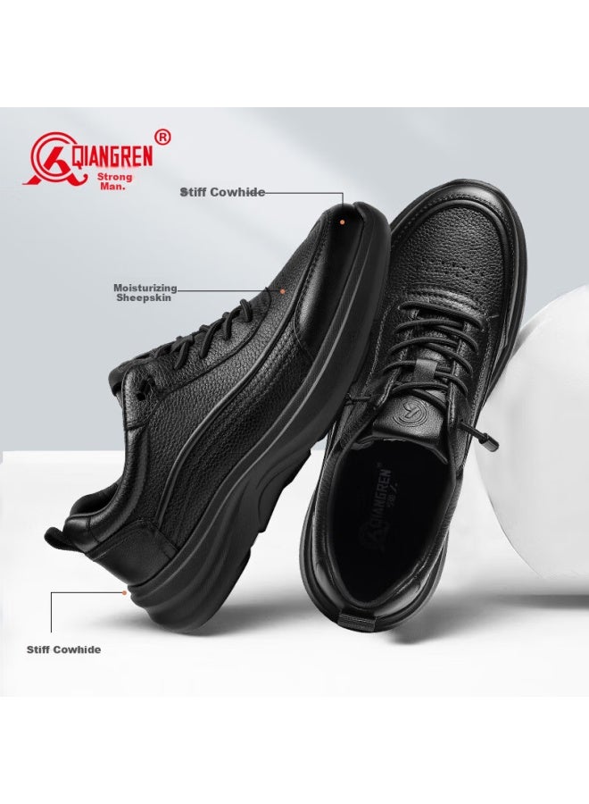 Strongman Qiangren Business Casual Shoes, Soft Sole And Upper, Sheepskin Leather Sneakers, Lightweight Fashionable Men's Shoes, Jda605003, Black, Size 40 - Image 2