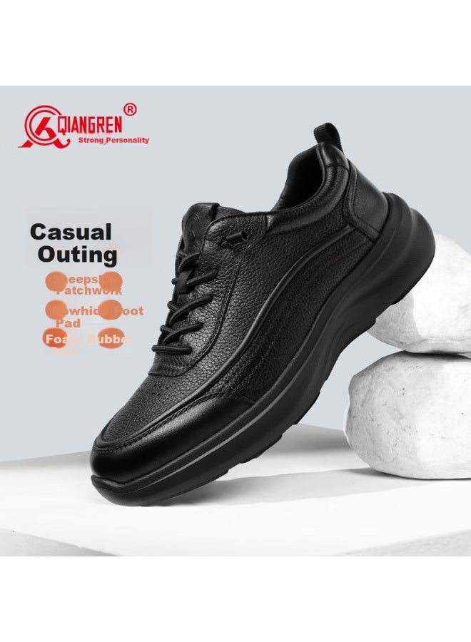 Strongman Qiangren Business Casual Shoes, Soft Sole And Upper, Sheepskin Leather Sneakers, Lightweight Fashionable Men's Shoes, Jda605003, Black, Size 40 - Image 1