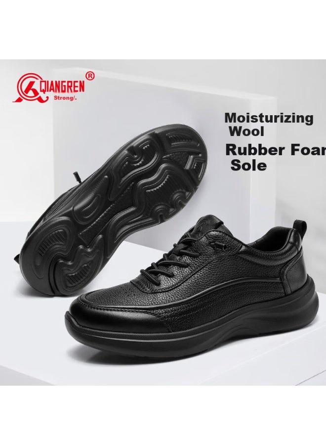 Strongman Qiangren Business Casual Shoes, Soft Sole And Upper, Sheepskin Leather Sneakers, Lightweight Fashionable Men's Shoes, Jda605003, Black, Size 40 - Image 3
