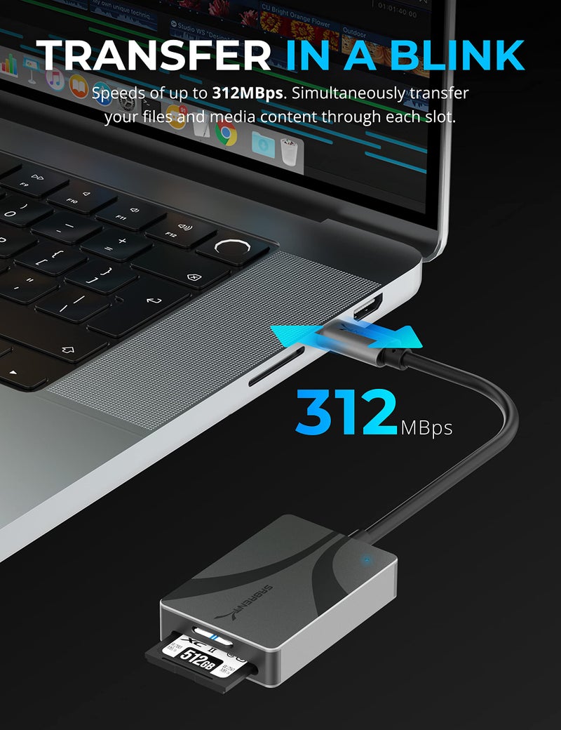 SABRENT USB Type-C Card Reader, Dual-Slot UHS-II SDXC and microSDXC SD 4.0 (CR-CSDM) - Image 3
