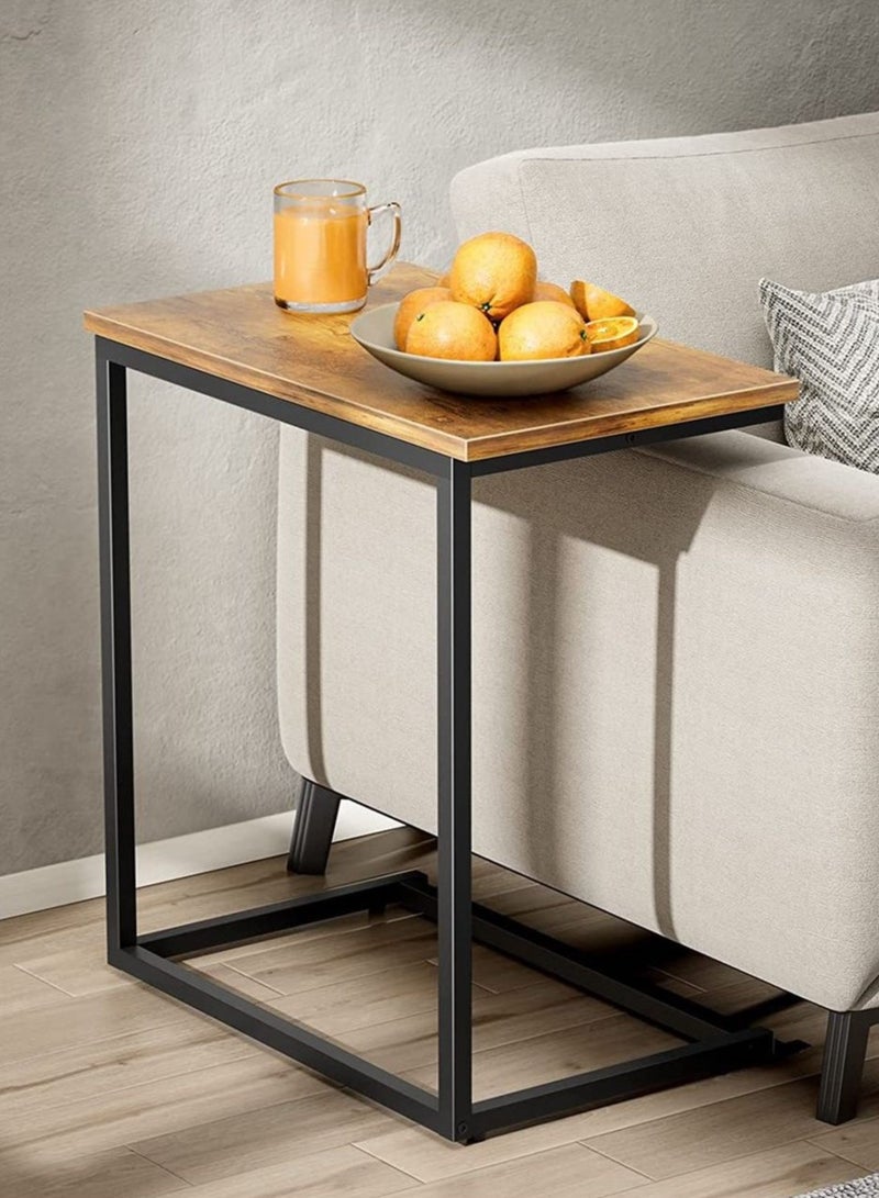 fashionhome Premium C Shaped Couch Laptop End Side Table, Slide Under Sofa Bed Table with Wood Top & Metal Frame for Living Room Bedroom  - Image 1