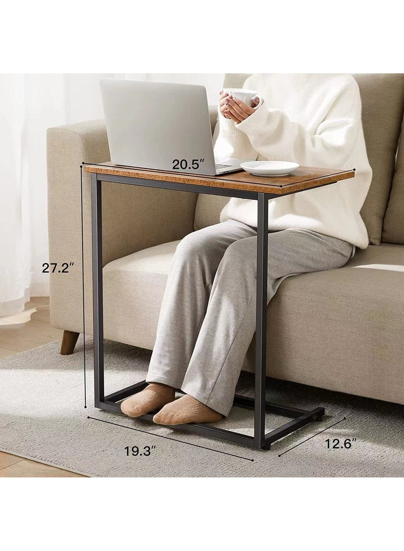 fashionhome Premium C Shaped Couch Laptop End Side Table, Slide Under Sofa Bed Table with Wood Top & Metal Frame for Living Room Bedroom  - Image 5