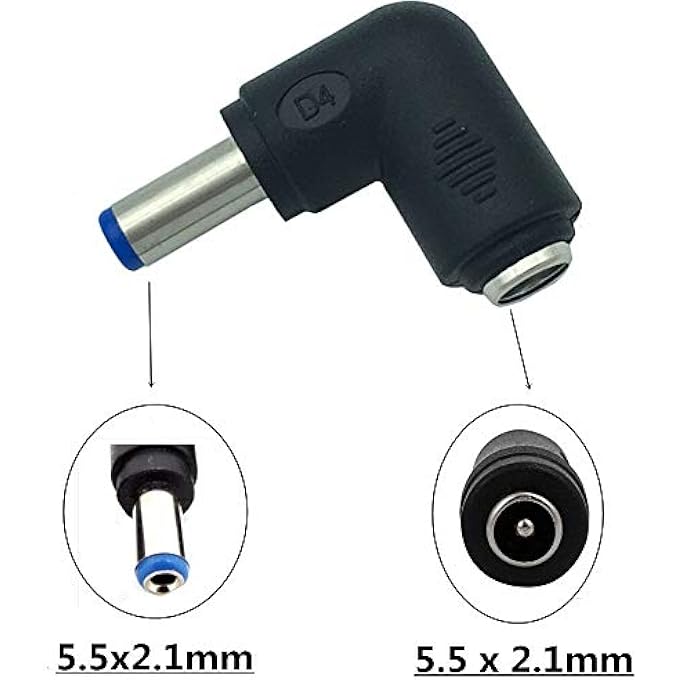 rayihni 2PCS 5.5MM X 2.1MM FEMALE TO MALE PLUG 90 DEGREE ANGLE DC POWER CONVERTER ADAPTER FOR UNIVERSAL LAPTOP INTERFACE POWER CABLE CONNECTOR - Image 2
