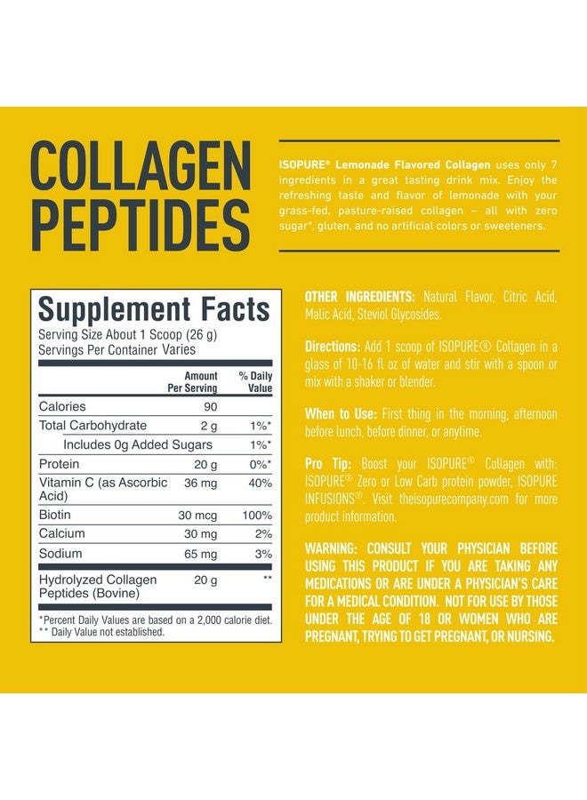 Isopure Collagen Peptides Powder, Promotes Hair, Nail, Skin and Joint Health, 14 Servings, Lemonade, with Vitamin C, with Biotin - Image 2