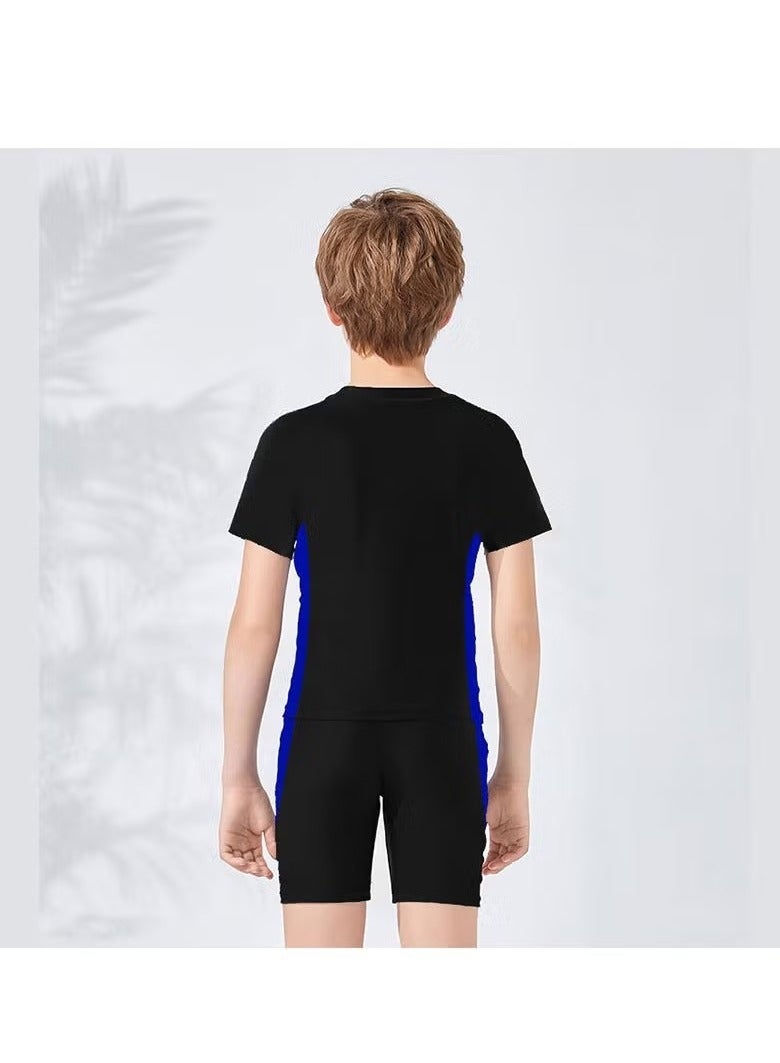 Unewshi 2 Piece Boys Swimsuit Swimming Trunks Set Toddler Kids Training Quick Dry Swimwear Children Short Sleeves Clothing Beachwear Split Bathing Suit for Summer Black（Size：XL） - Image 4
