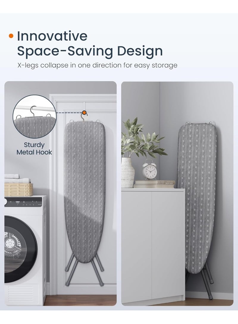 SONGMICS HOME طاولة كي، طاولة كي قابلة للطي، قابلة لتعديل الارتفاع حتى 35 بوصة، مع غطاء ووسادة مكونة من 4 طبقات، حامل مكواة، خطاف، أرجل X من الصلب، للاستخدام في المنزل، غرفة الغسيل، السكن الجامعي، رمادي دافئ - Image 5