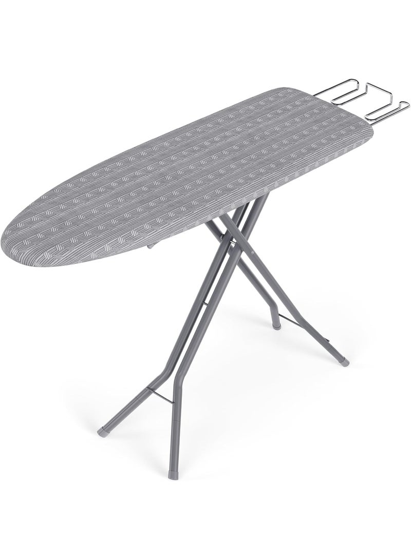 SONGMICS HOME طاولة كي، طاولة كي قابلة للطي، قابلة لتعديل الارتفاع حتى 35 بوصة، مع غطاء ووسادة مكونة من 4 طبقات، حامل مكواة، خطاف، أرجل X من الصلب، للاستخدام في المنزل، غرفة الغسيل، السكن الجامعي، رمادي دافئ - Image 2