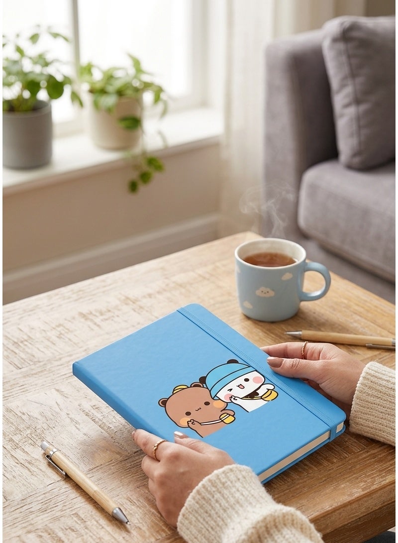 Bickerbond Bubu and Dudu Sky Blue Hardcover Notebook - A5 Aesthetic Journal with Elastic Band & Pen Holder - Cute Panda & Bear Stationery for Students & Gifting - Image 2