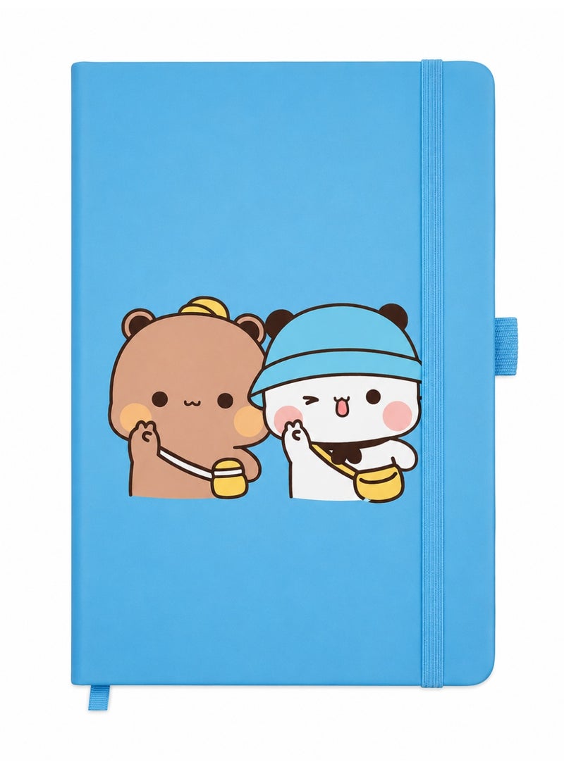 Bickerbond Bubu and Dudu Sky Blue Hardcover Notebook - A5 Aesthetic Journal with Elastic Band & Pen Holder - Cute Panda & Bear Stationery for Students & Gifting - Image 1