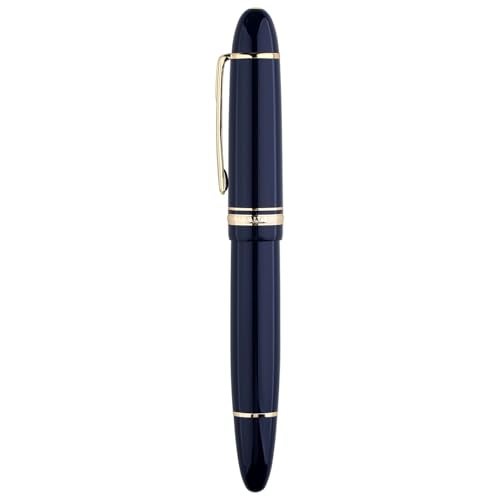 erofa Majohn P141 Piston Fountain Pen NO.8 Fine Nib, Blue Resin with Ink Window Writing Gift Pen with Box, Gold Trim - Image 3