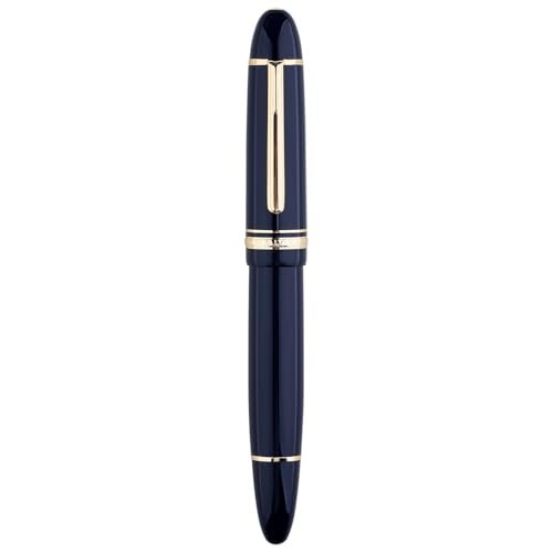 erofa Majohn P141 Piston Fountain Pen NO.8 Fine Nib, Blue Resin with Ink Window Writing Gift Pen with Box, Gold Trim - Image 2