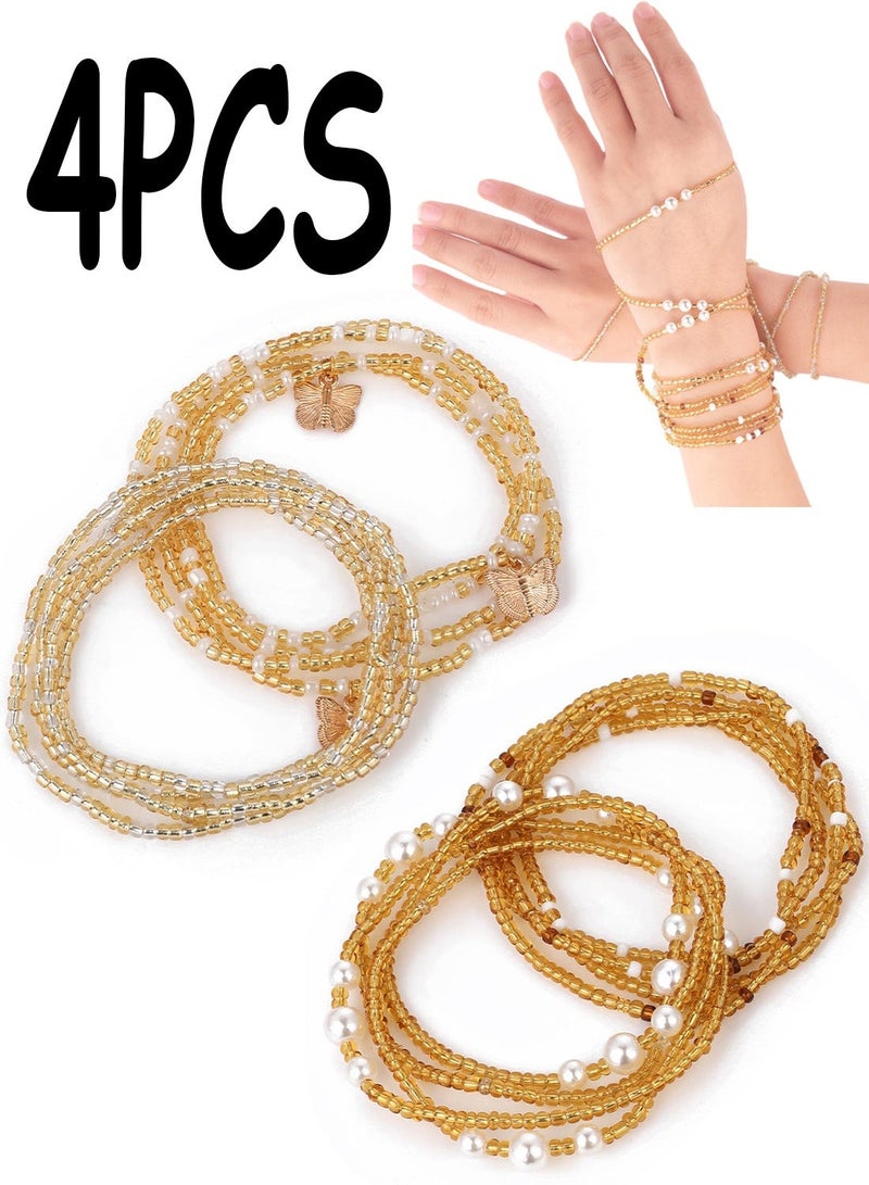 4 Pcs Gold African Waist Beads for Women, Weight Tracking Belly Bead Chains, Bikini Stomach Jewelry for Summer Beach Daily Wear - Image 1