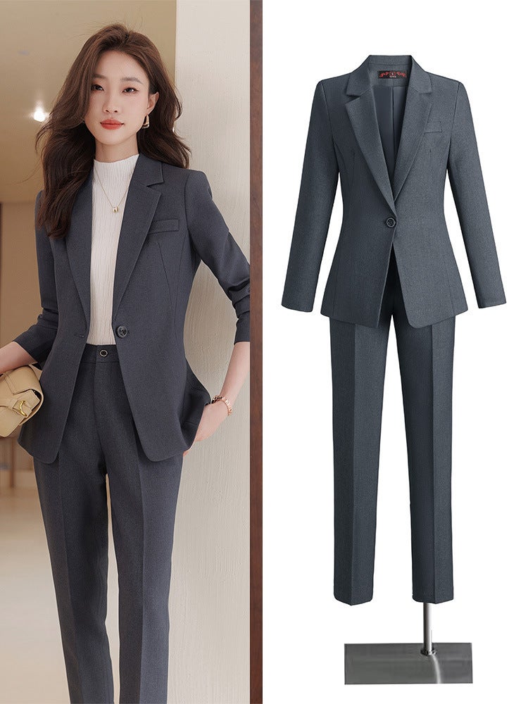 بدلة احترافية نسائية ربيعية وخريفية عالية الجودة ذات طابع أنيق لمديرة قسم المبيعات ملابس العمل مجموعة ثلاثية القطع - Image 4