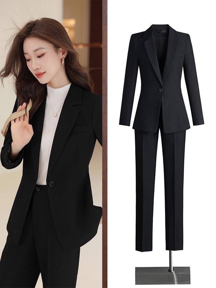 بدلة احترافية نسائية ربيعية وخريفية عالية الجودة ذات طابع أنيق لمديرة قسم المبيعات ملابس العمل مجموعة ثلاثية القطع - Image 5