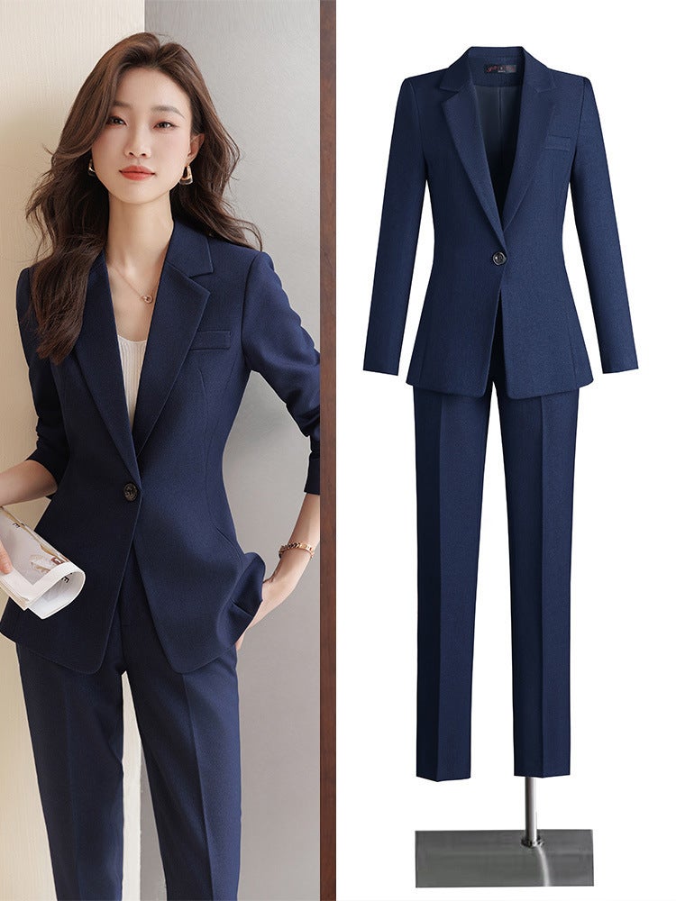بدلة احترافية نسائية ربيعية وخريفية عالية الجودة ذات طابع أنيق لمديرة قسم المبيعات ملابس العمل مجموعة ثلاثية القطع - Image 3