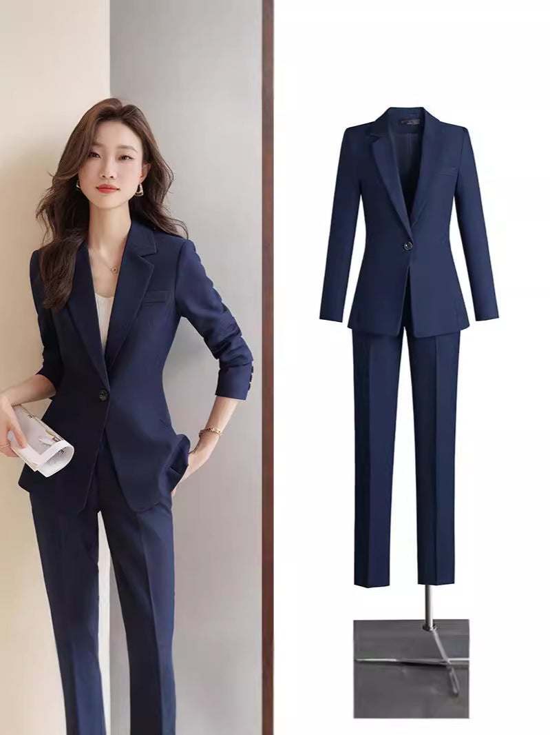 بدلة احترافية نسائية ربيعية وخريفية عالية الجودة ذات طابع أنيق لمديرة قسم المبيعات ملابس العمل مجموعة ثلاثية القطع - Image 2
