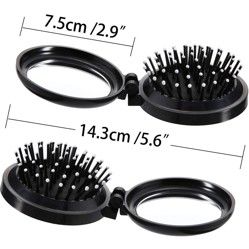 Boao 2 Pack Foldable Travel Mirror Hair Brushes Round Portable Folding Pocket Hair Brush Mini Comb Compact Travel Size Massage Comb for Men Women(Black) - Image 2