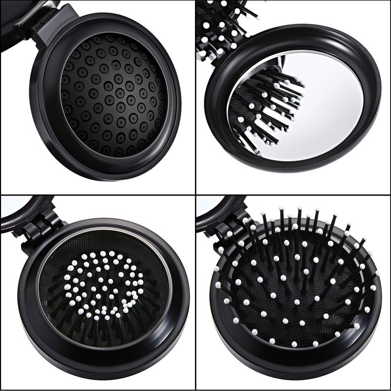 Boao 2 Pack Foldable Travel Mirror Hair Brushes Round Portable Folding Pocket Hair Brush Mini Comb Compact Travel Size Massage Comb for Men Women(Black) - Image 5