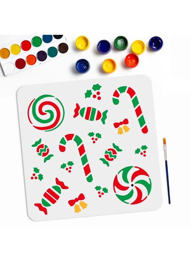 MAYJOYDIY Candy Stencils Candy Drawing Painting Templates Candy Lollipop Christmas Candy Template Reusable 11.8×11.8inch with Paint Brush Painting on Wall Furniture Wood Paper - Image 1